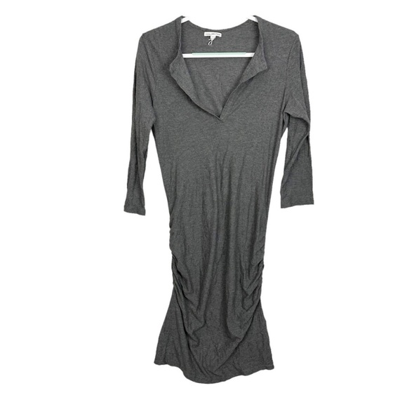 James Perse Gray Knit Ruched Bodycon Dress - Picture 2 of 8